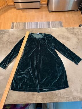 Old Navy Teal/Dark Green Velvet Dress with Tie Neck and Pockets